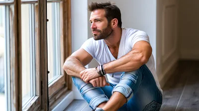 Pensive Man Sitting By A Window