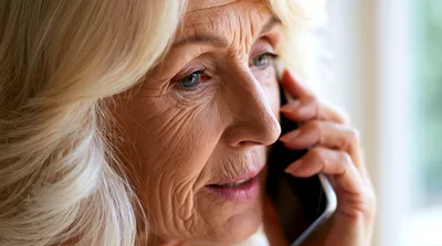 Senior Woman Talking On Smartphone At Home