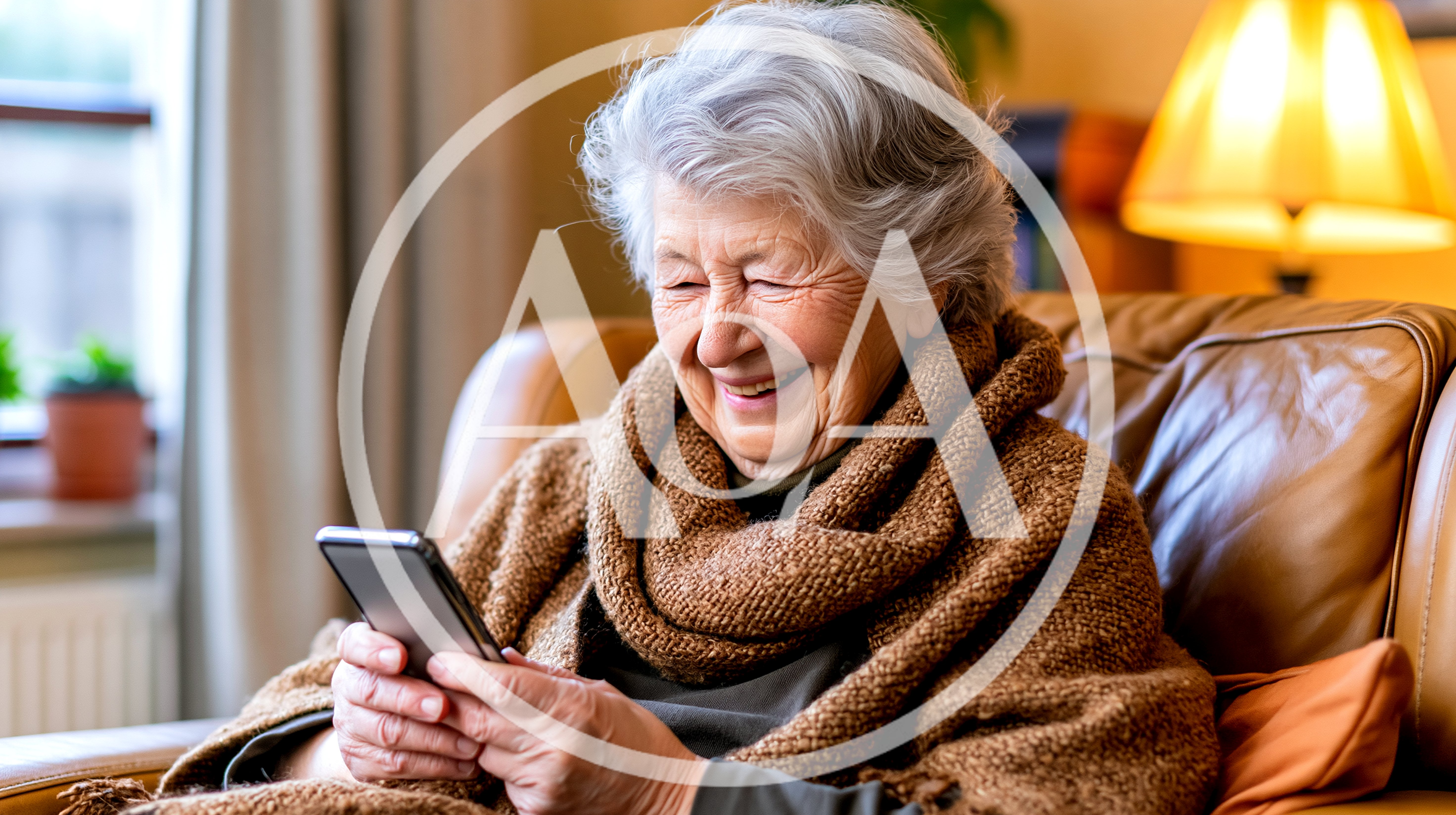 Elderly Woman Smiling While Using Her Smartphone