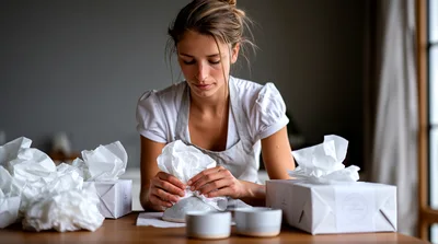 Artisan Wrapping Ceramic Pottery In Tissue Paper