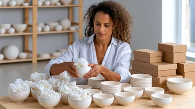 Artisan Packing Ceramic Bowls In A Pottery Studio