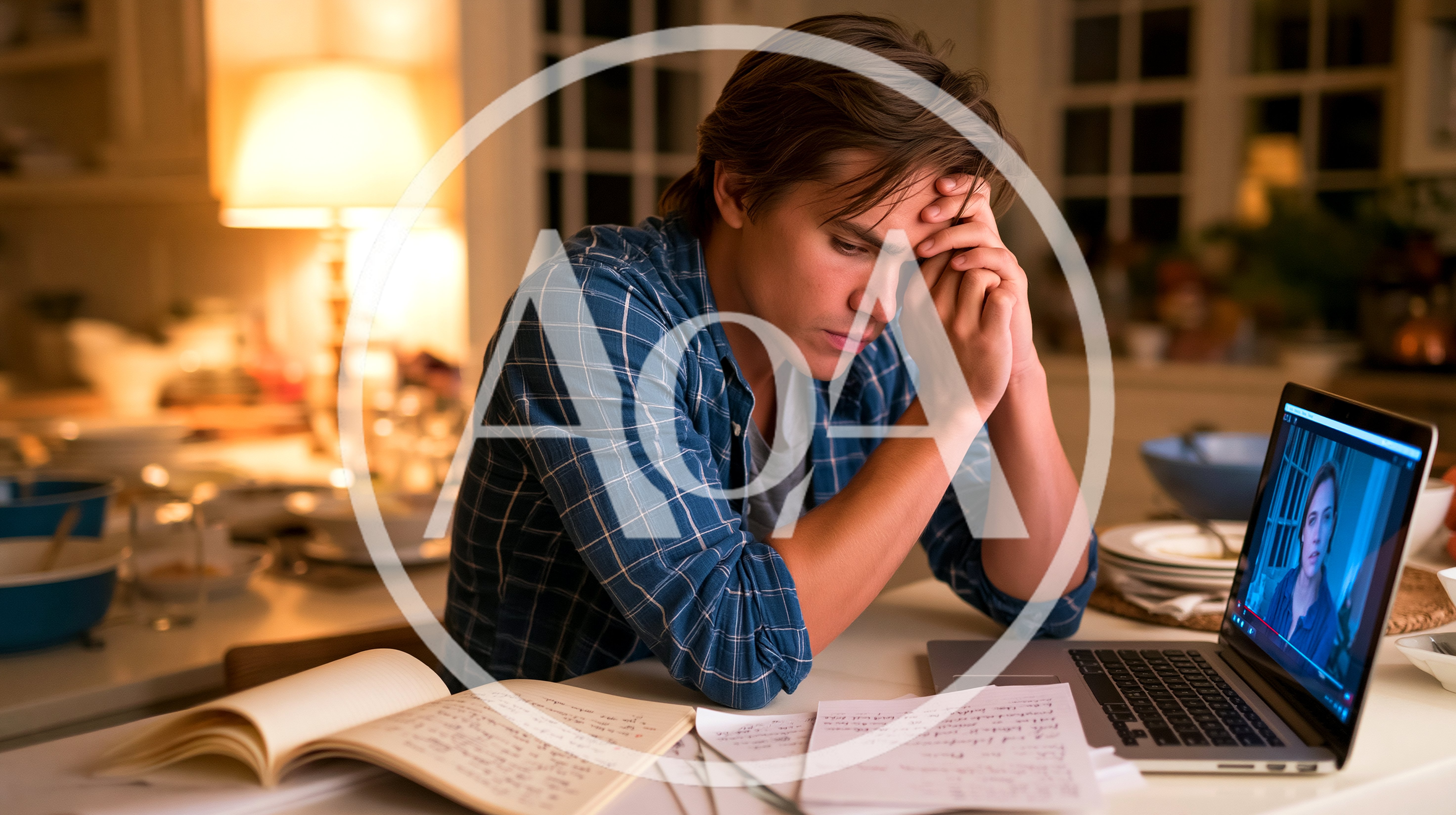 Stressed Young Man Studying Online At Home