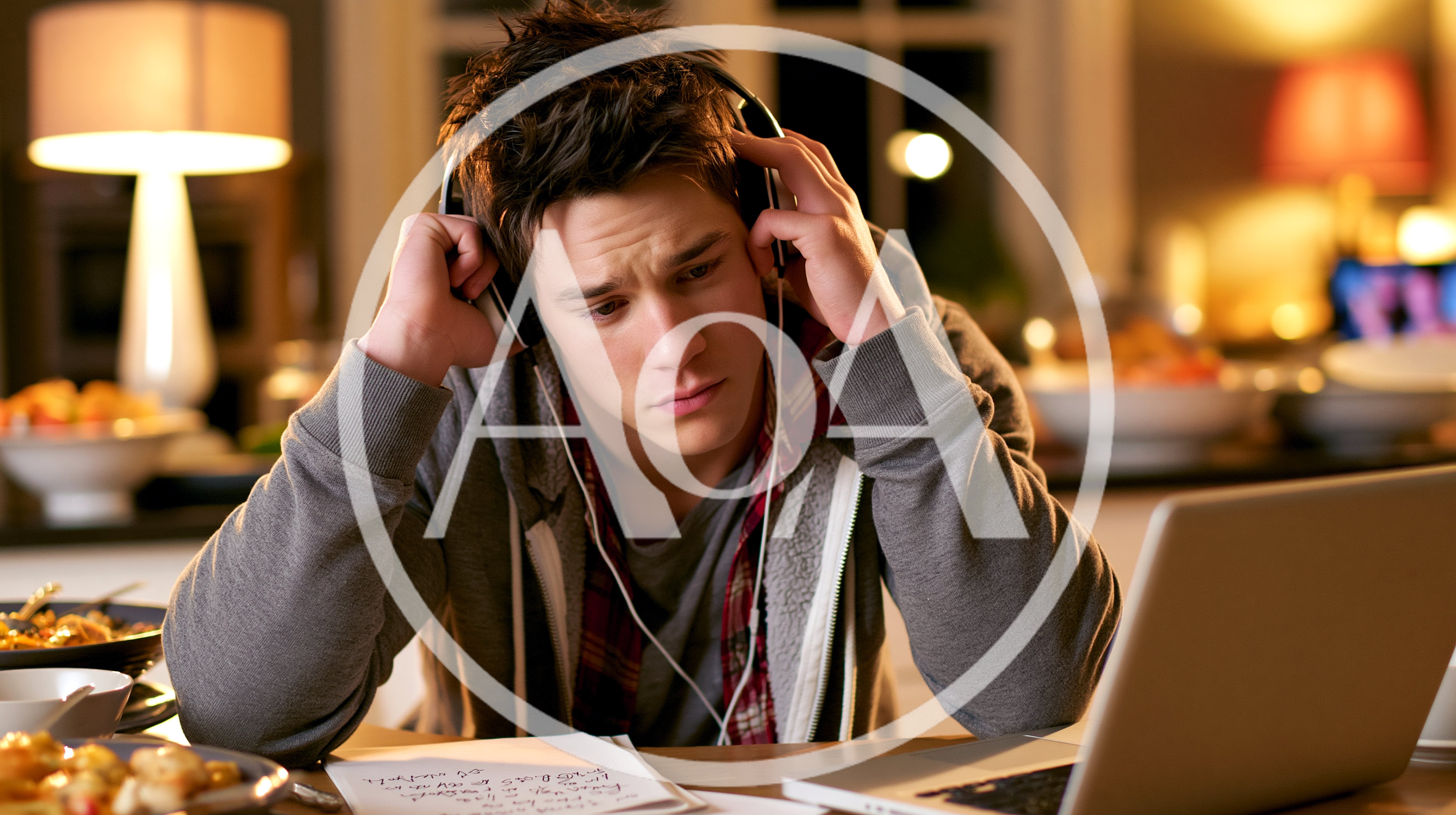 Young Man Studying With Headphones At Home
