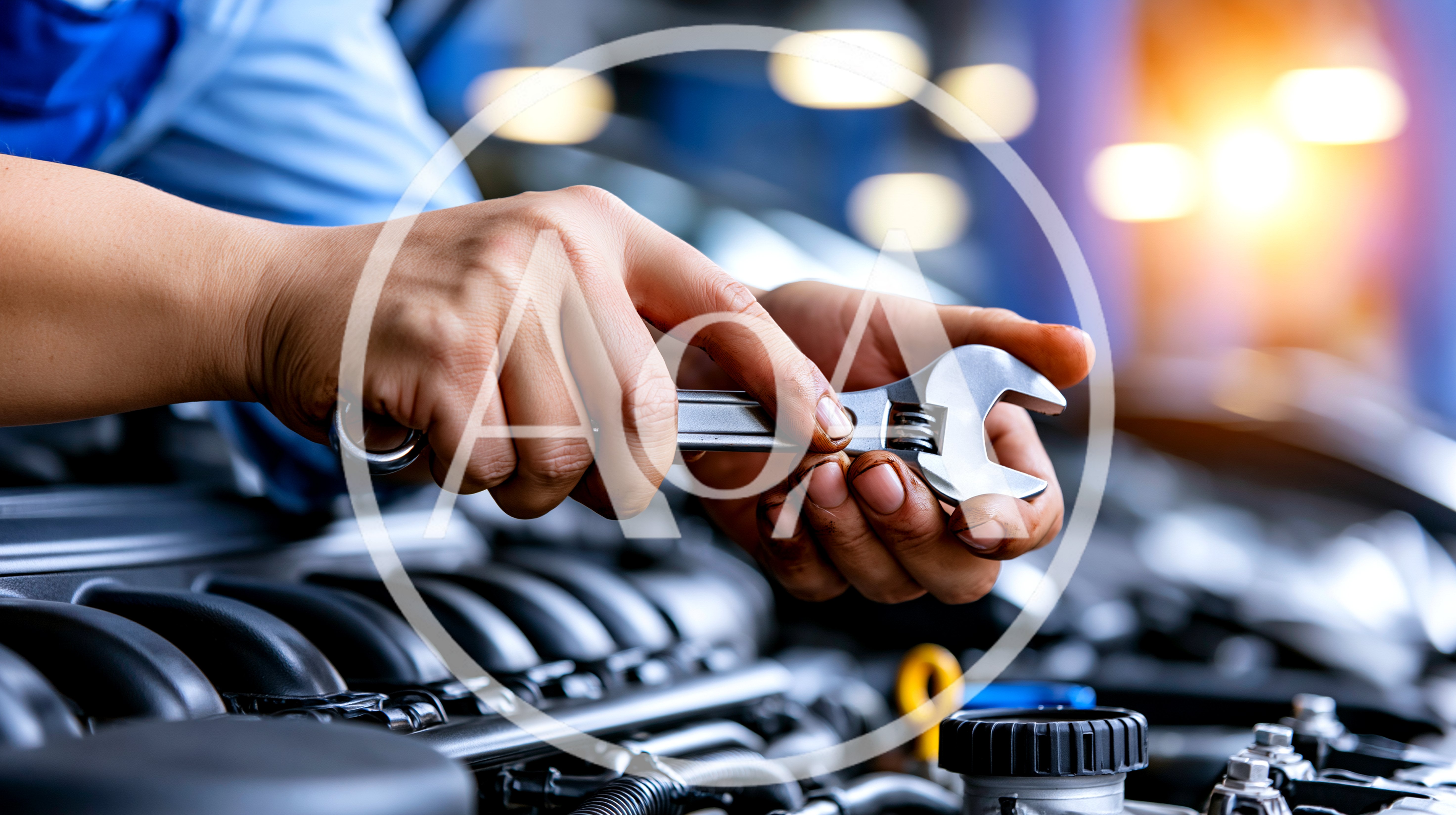 Mechanic Adjusting Adjustable Wrench Over Car Engine