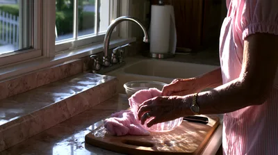Elderly Woman Preparing Food In A Kitchen