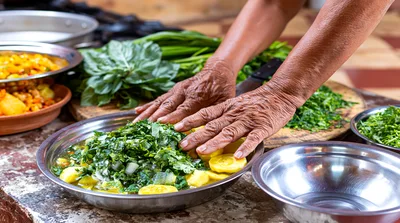 Elderly Hands Preparing Traditional Vegetable Dish