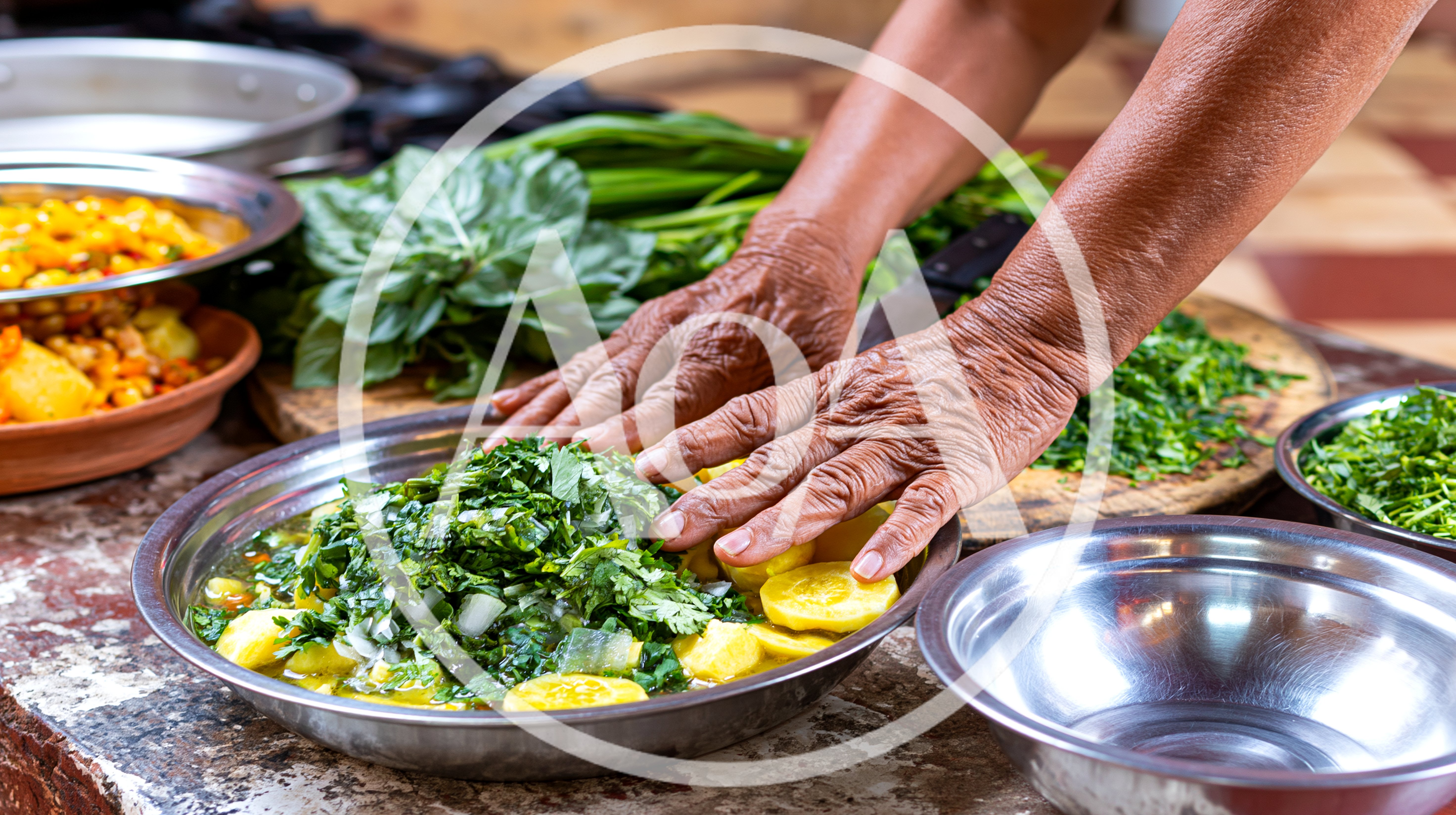 Elderly Hands Preparing Traditional Vegetable Dish