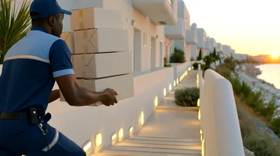 Delivery Courier Carrying Stack Of Cardboard Boxes