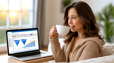 Woman Drinking Coffee While Working On Laptop At Home