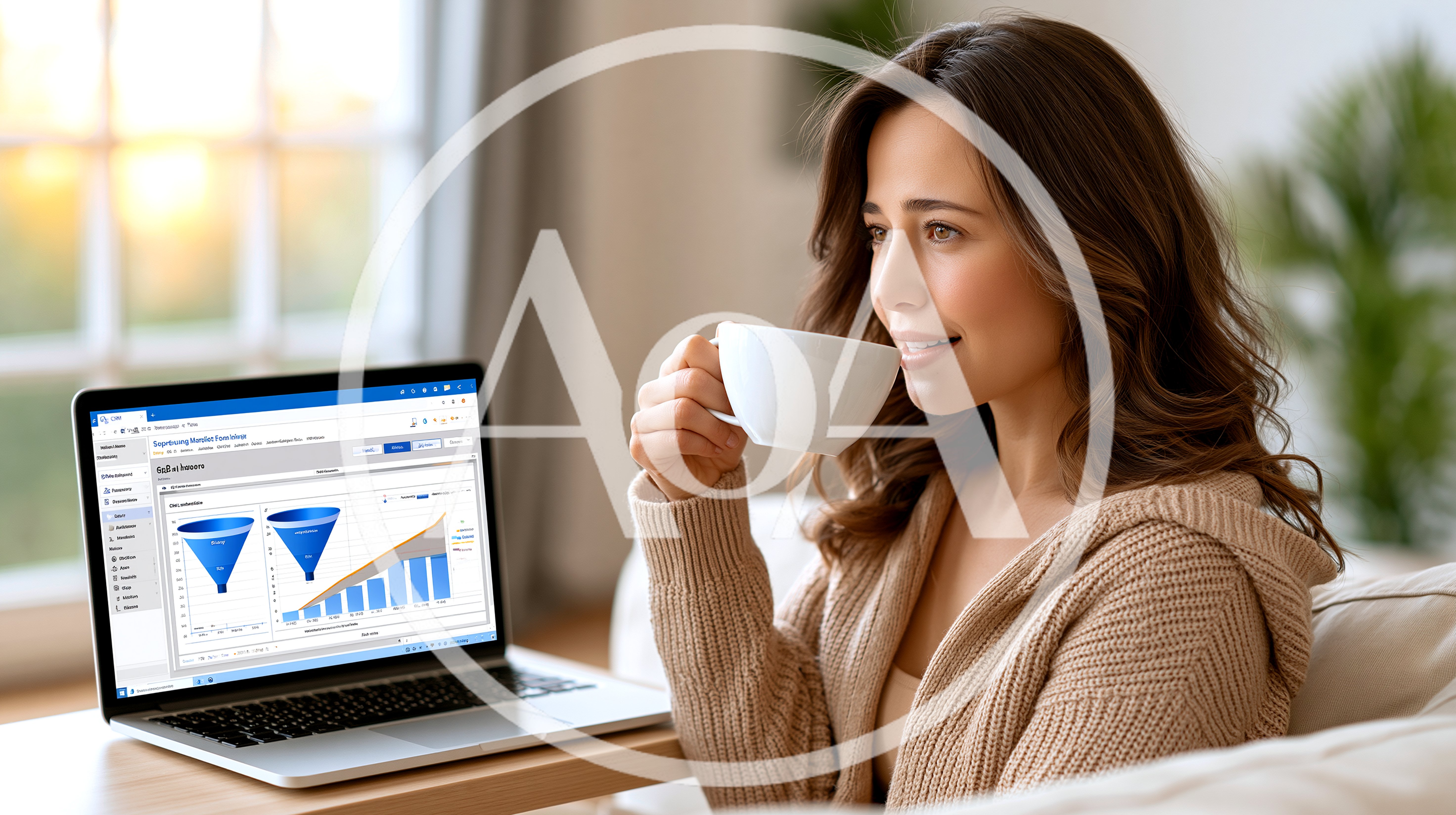 Woman Drinking Coffee While Working On Laptop At Home