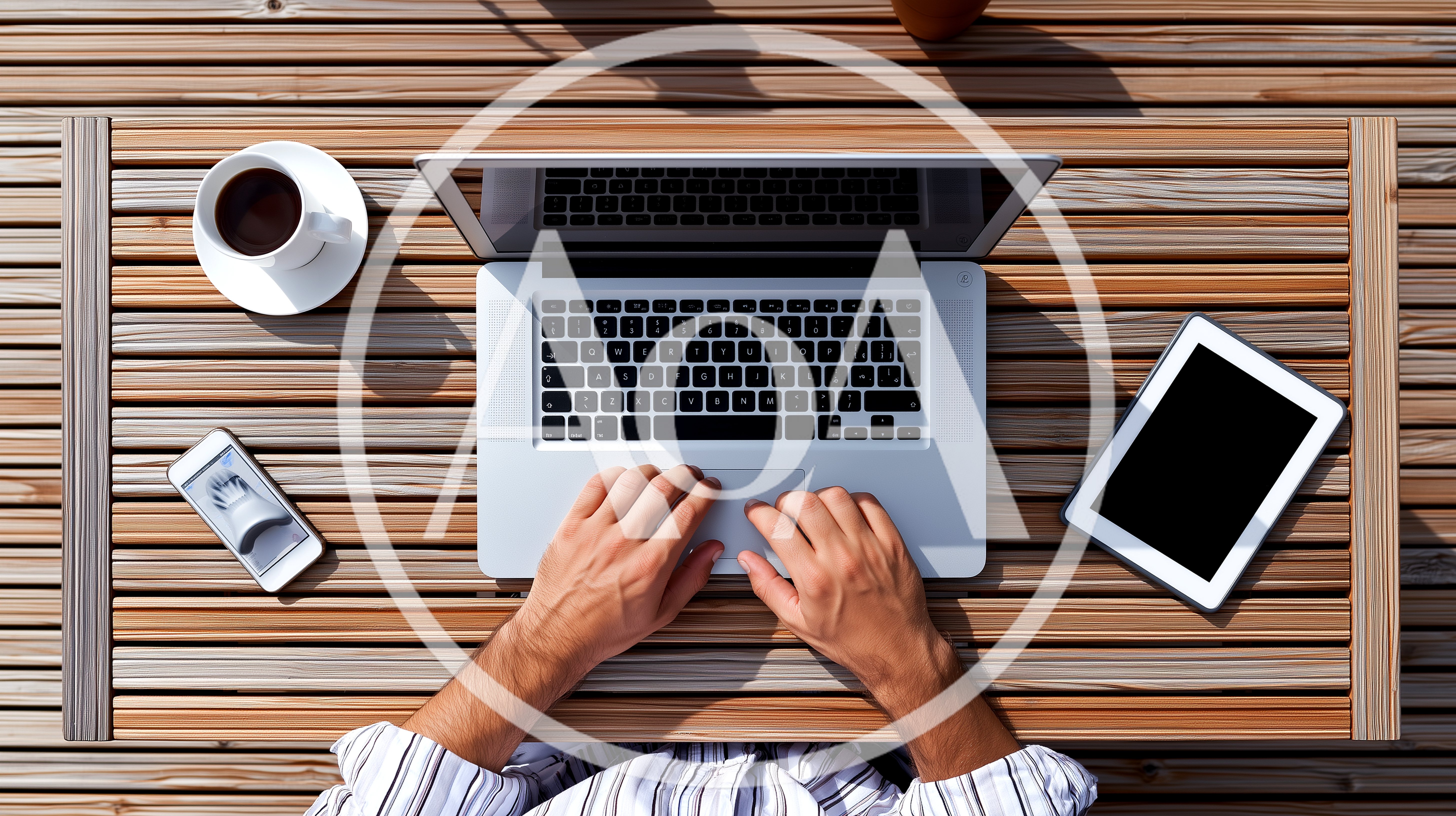 Person Working On Laptop At Wooden Table