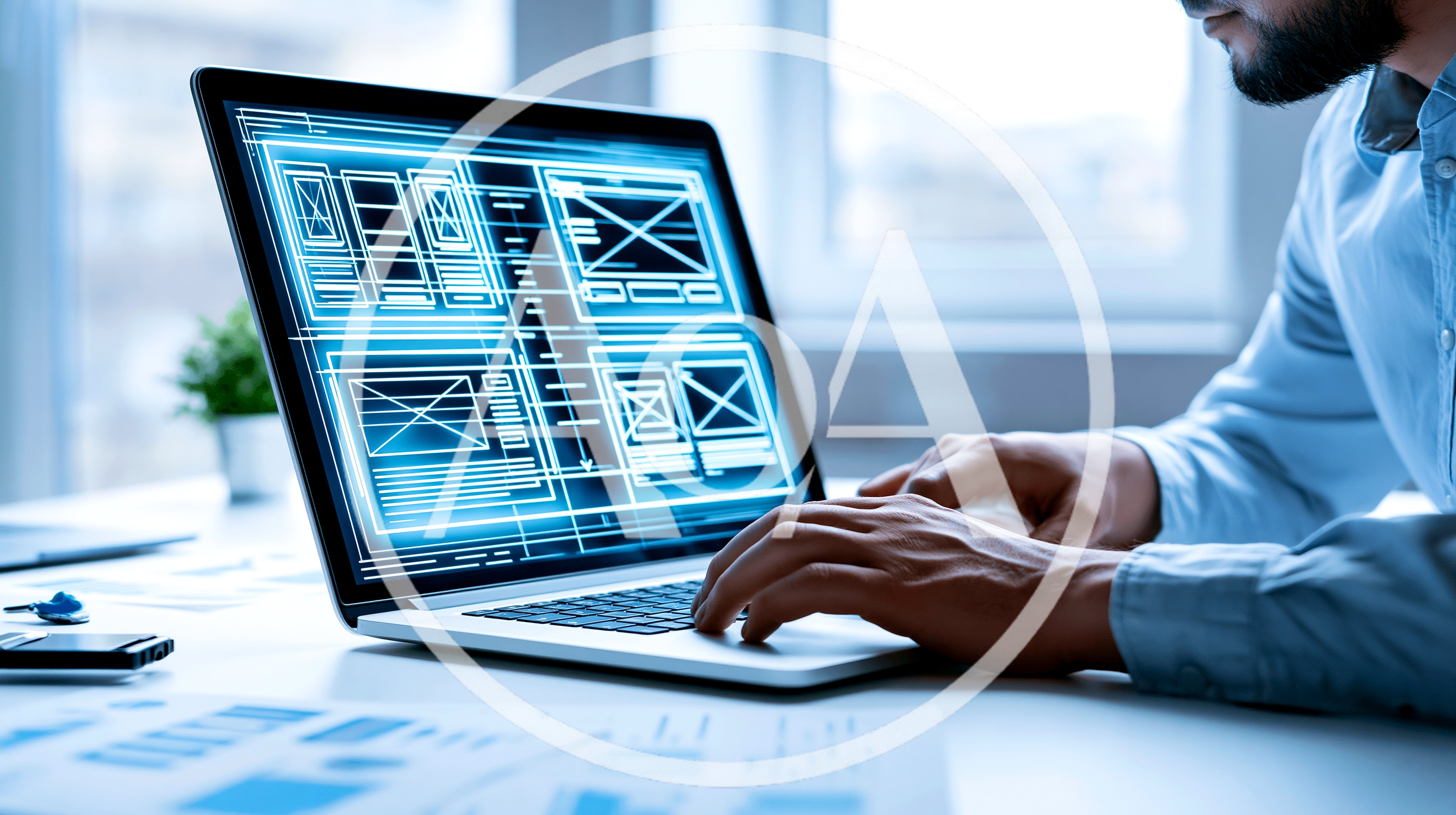 Web Designer Working On Wireframe Layouts On Laptop