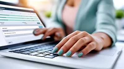 Professional Woman Working On Laptop In Office Setting