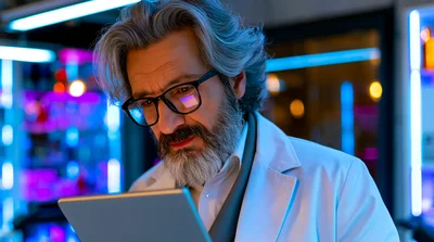 Mature Scientist Analyzing Data On A Digital Tablet