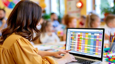 Teacher Working On Digital Classroom Schedule On Laptop