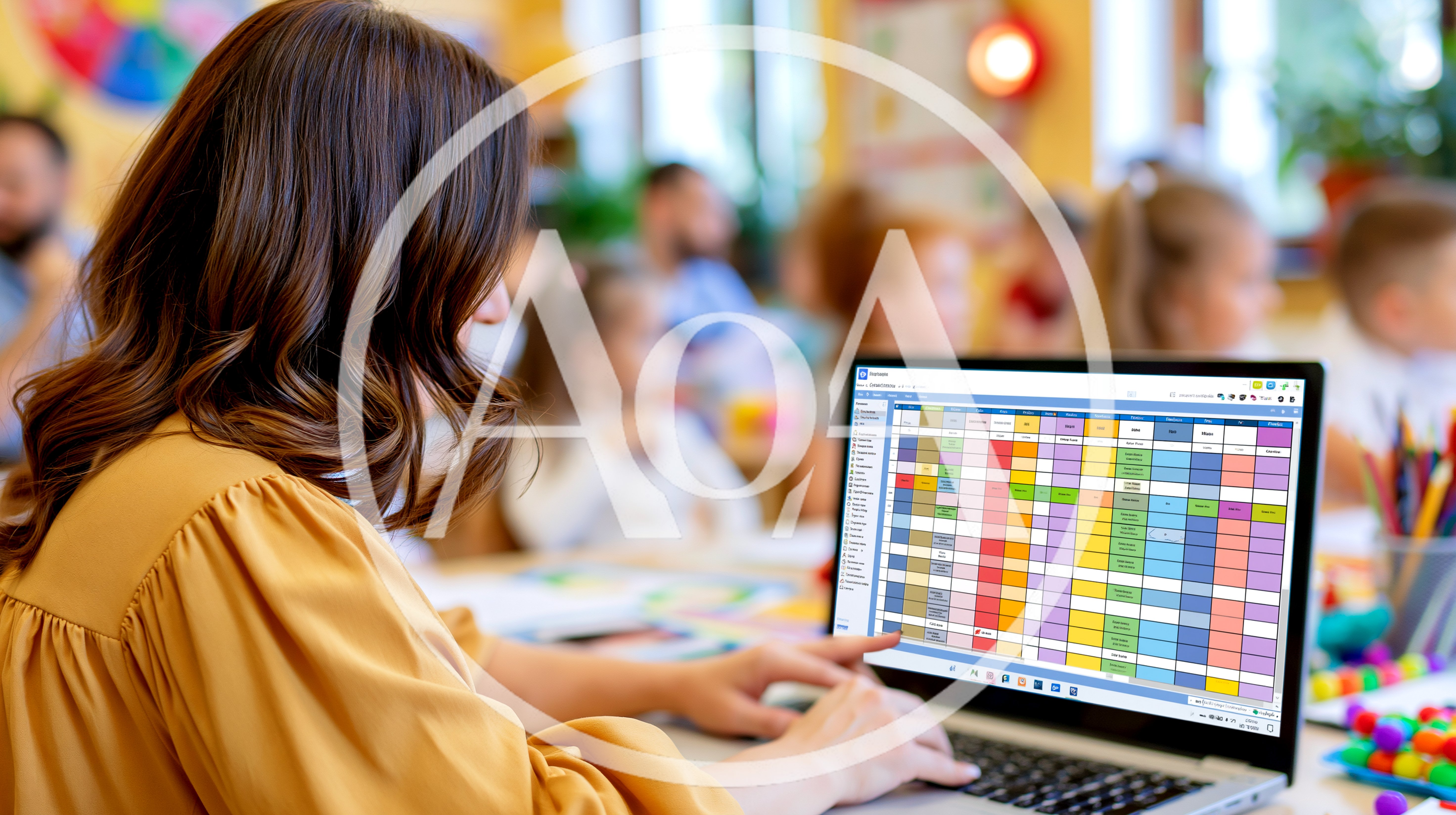 Teacher Working On Digital Classroom Schedule On Laptop