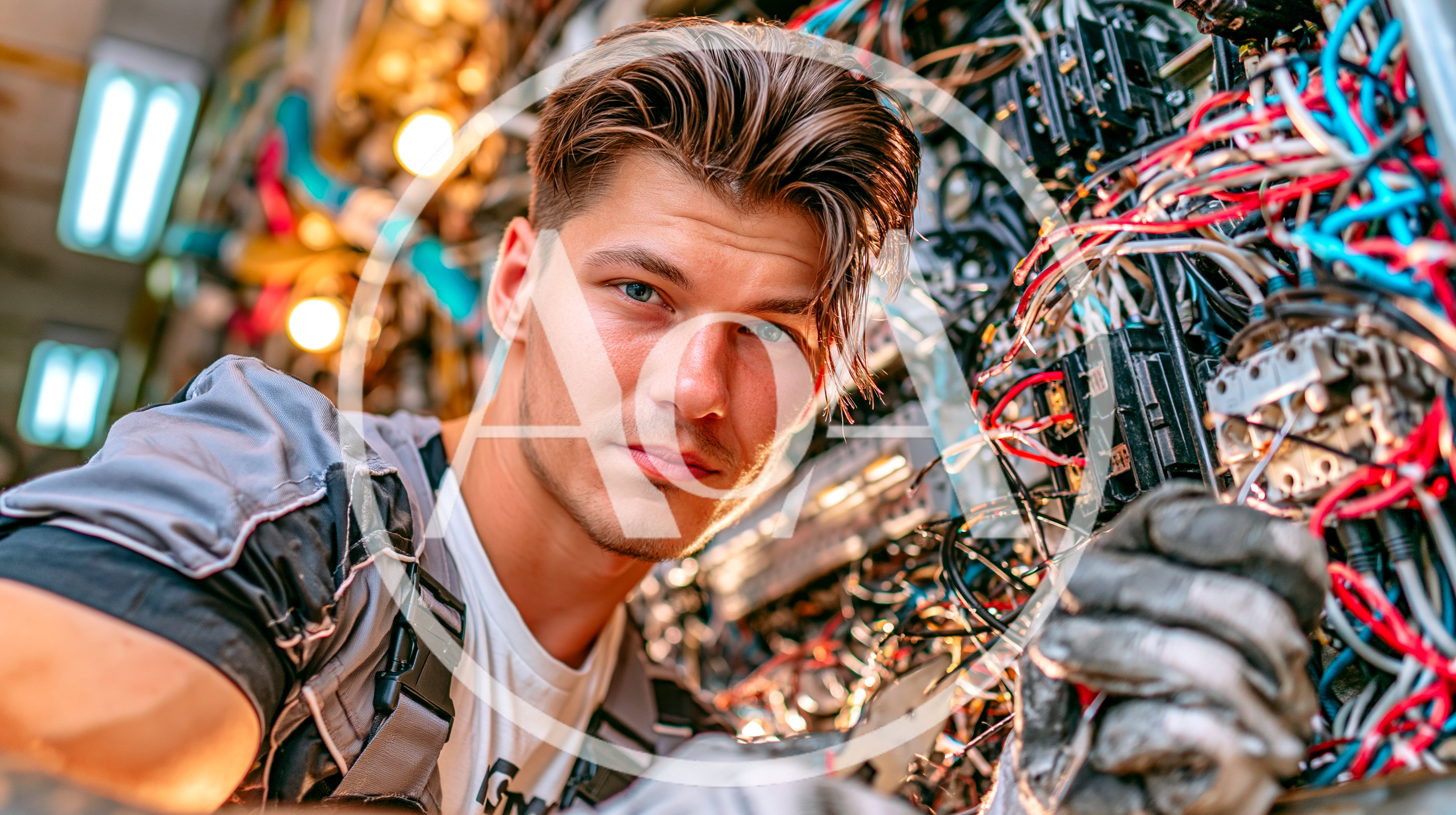 Young Electrician Working On Complex Electrical Control Panel