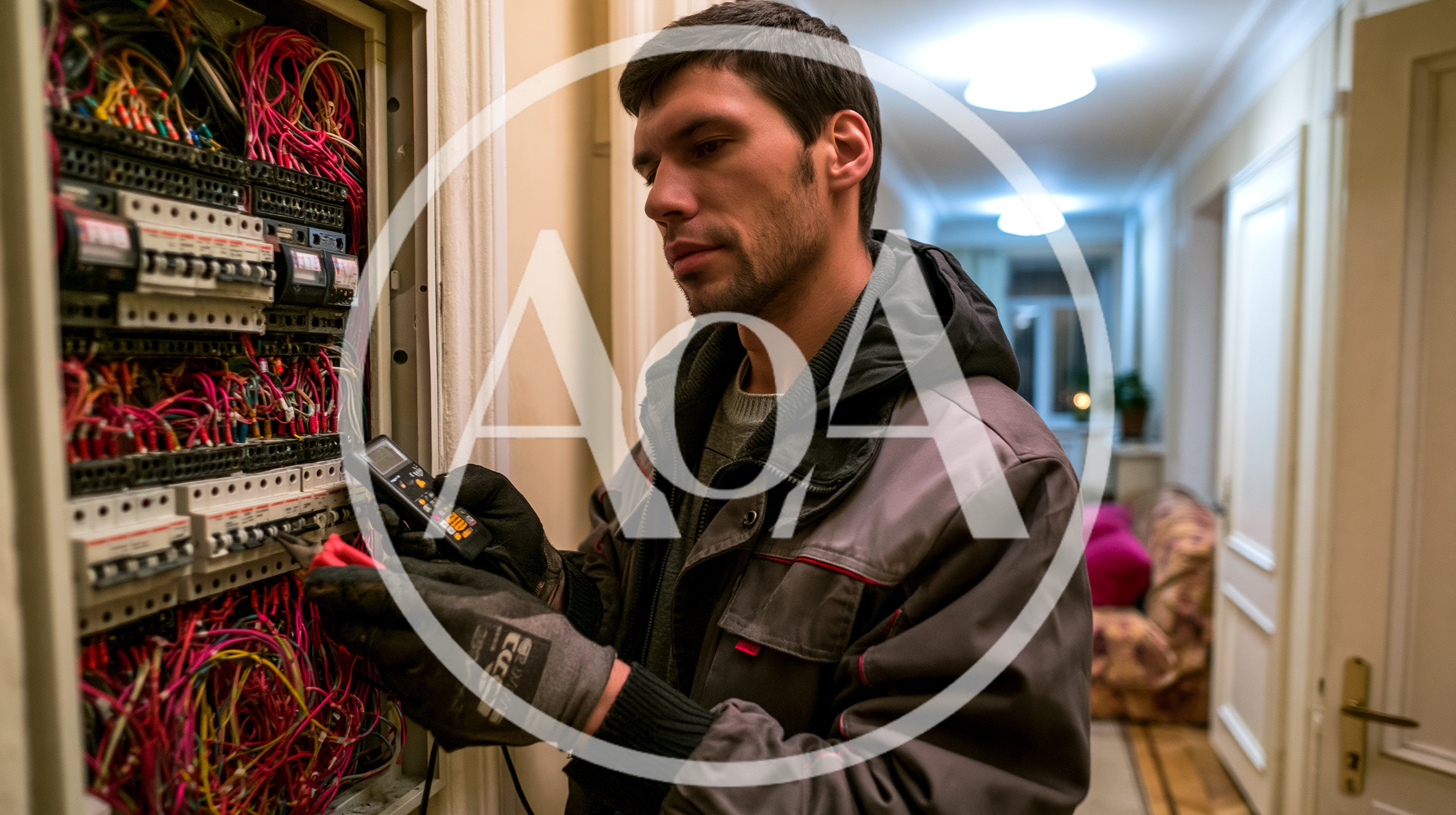 Electrician Inspecting Residential Circuit Breaker Panel