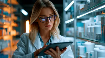 Pharmacist Using Digital Tablet In Pharmacy