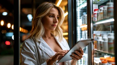 Pharmacist Using Digital Tablet In Pharmacy