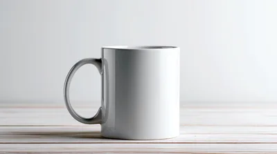 Blank White Ceramic Coffee Mug on Wooden Table