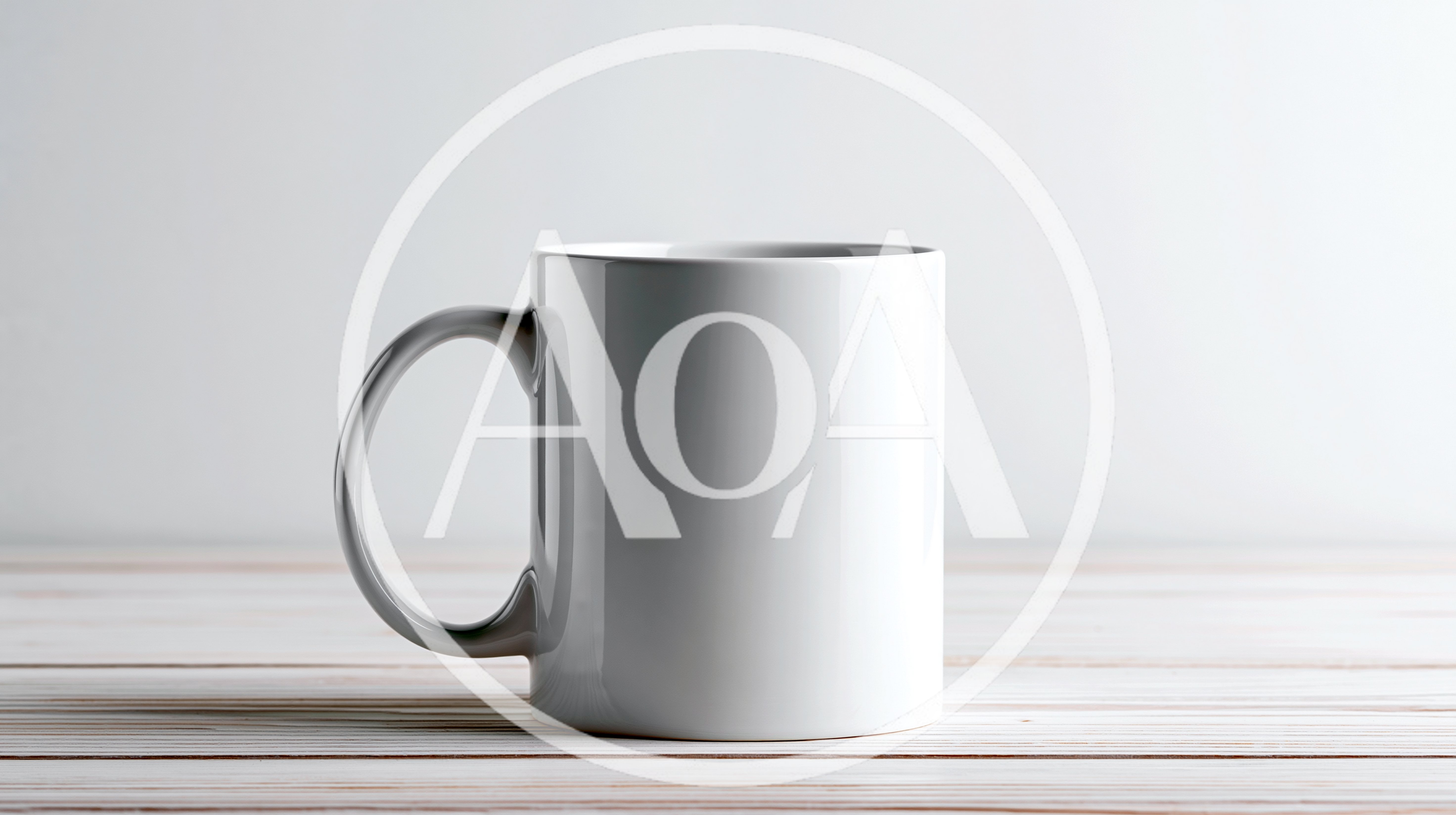 Blank White Ceramic Coffee Mug on Wooden Table