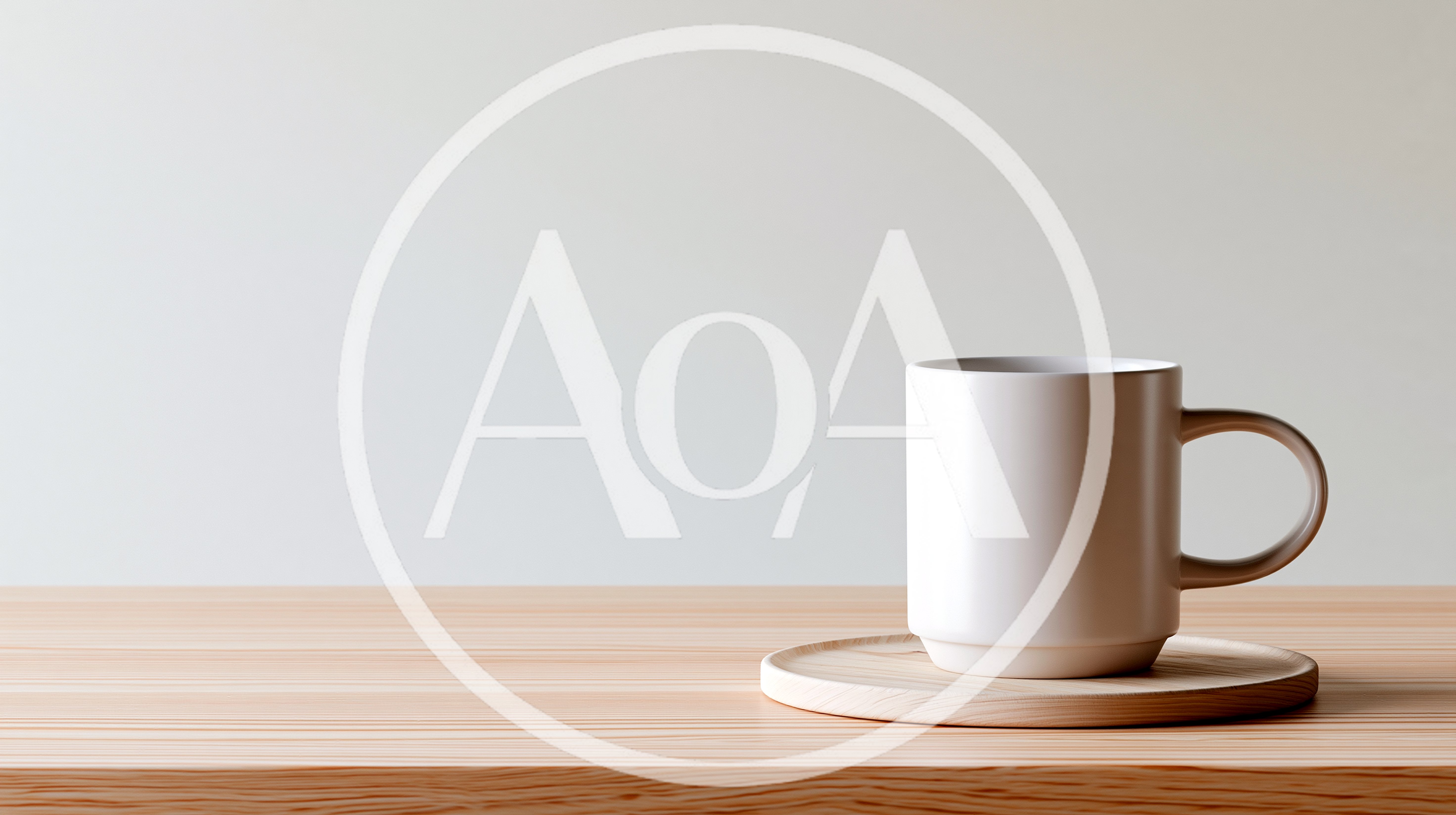 Minimalist White Coffee Mug On Wooden Coaster