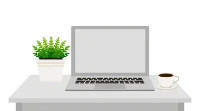 Minimalist Workspace With Laptop Plant And Coffee Cup