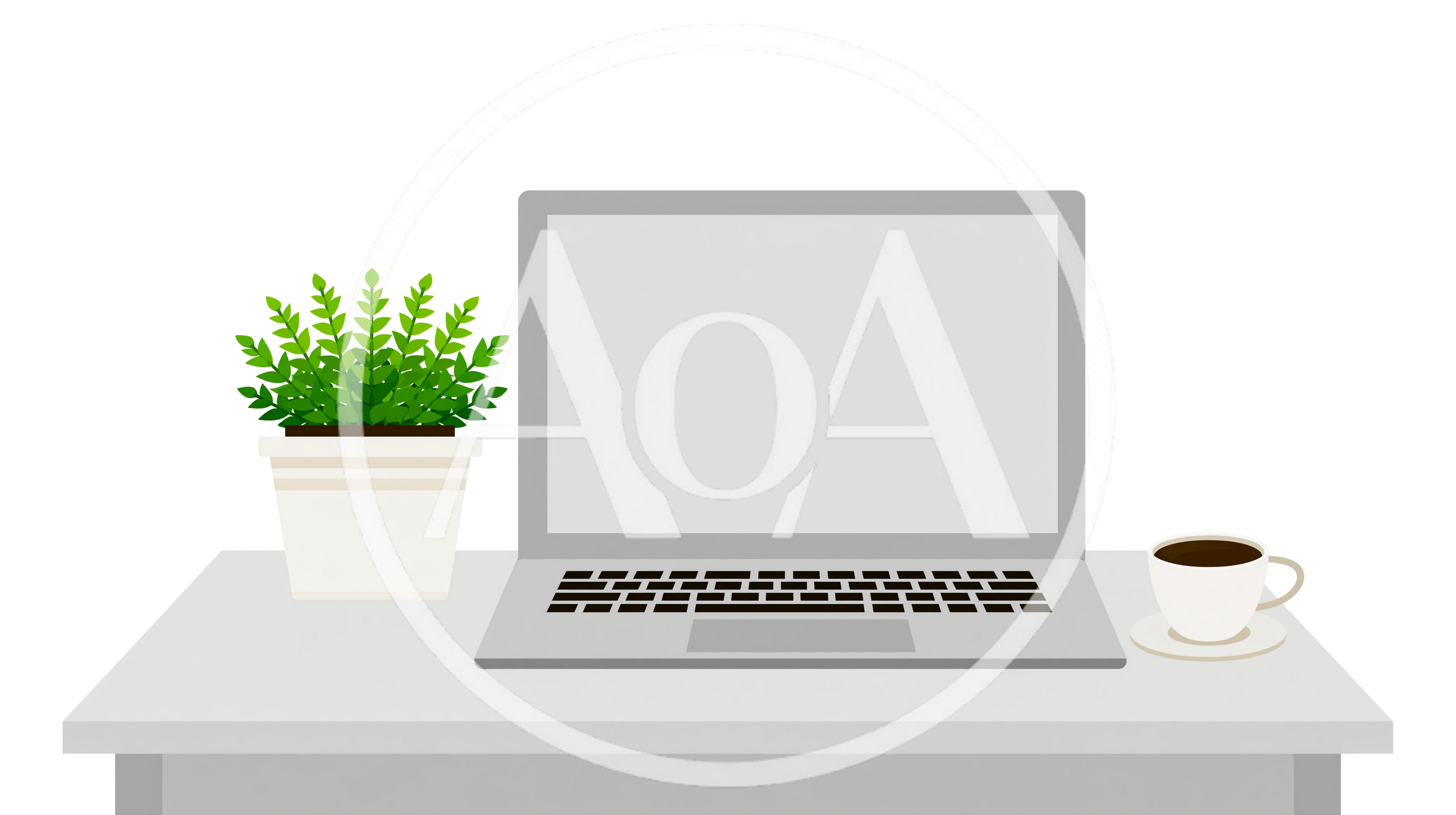 Minimalist Workspace With Laptop Plant And Coffee Cup