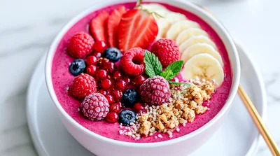 Healthy Berry Smoothie Bowl With Fresh Fruit Toppings