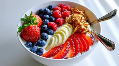Healthy Breakfast Bowl With Fresh Fruit And Granola