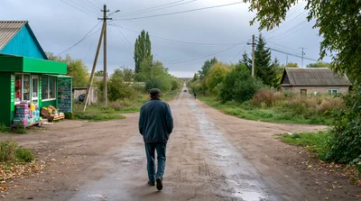Elderly Man Walking Down A Rural Dirt Road