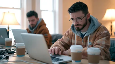 Two Men Working On Laptops In A Shared Office