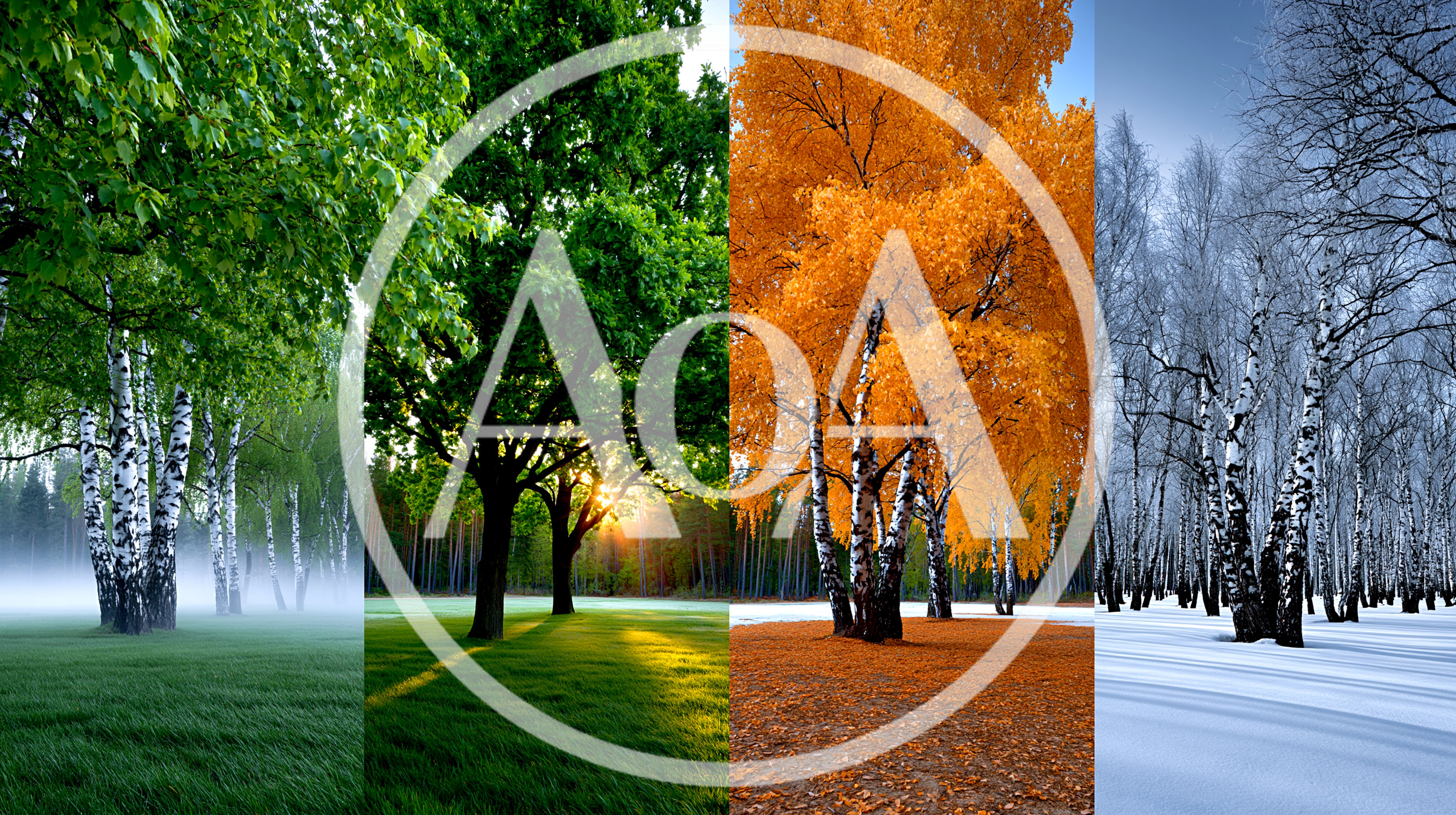 Four Seasons Collage Featuring Birch Trees In Nature