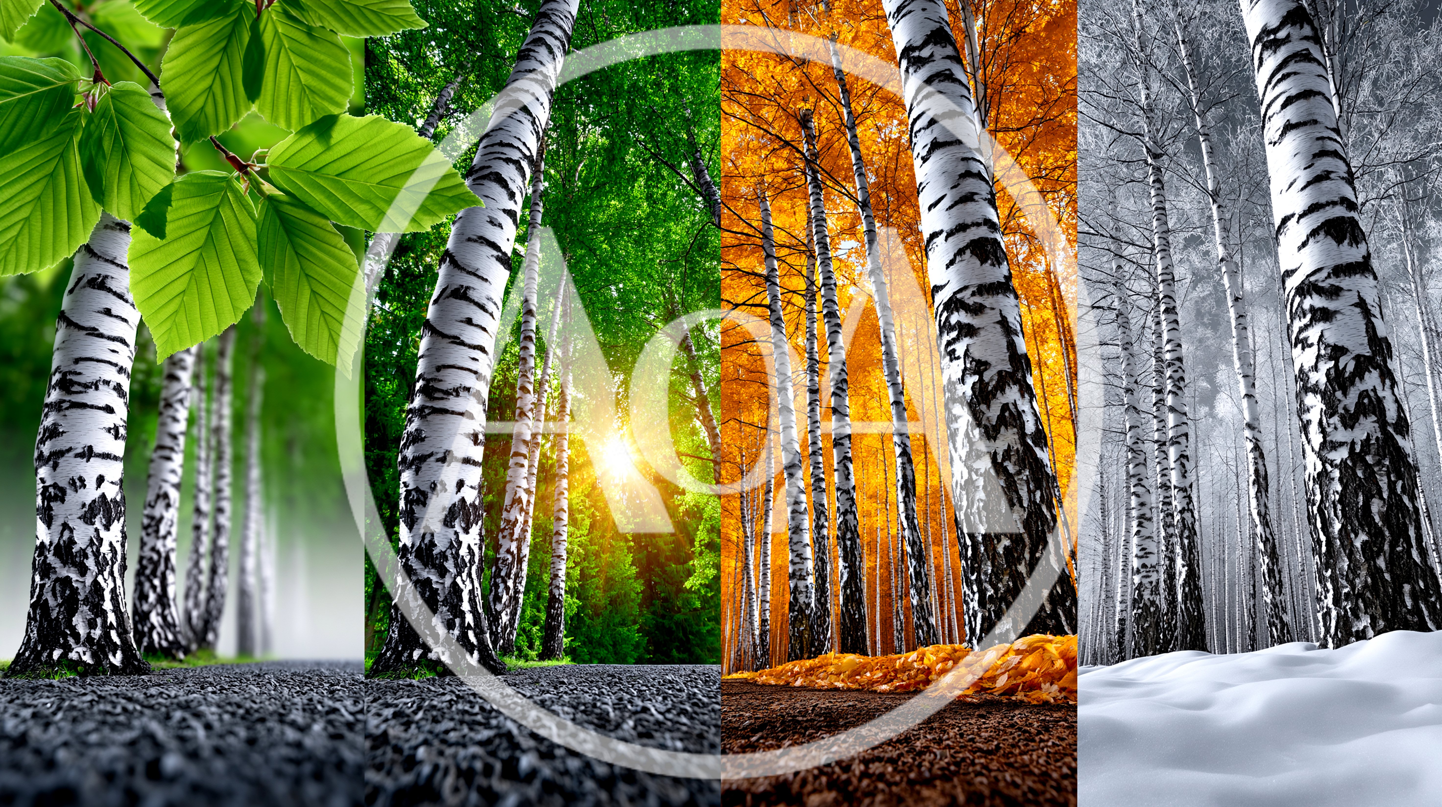 Four Seasons Birch Forest Landscape Collage