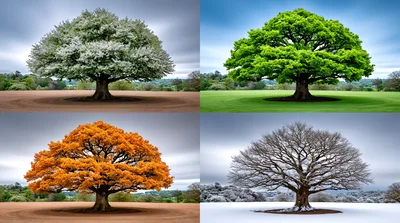 Four Seasons Composite Of A Single Large Oak Tree