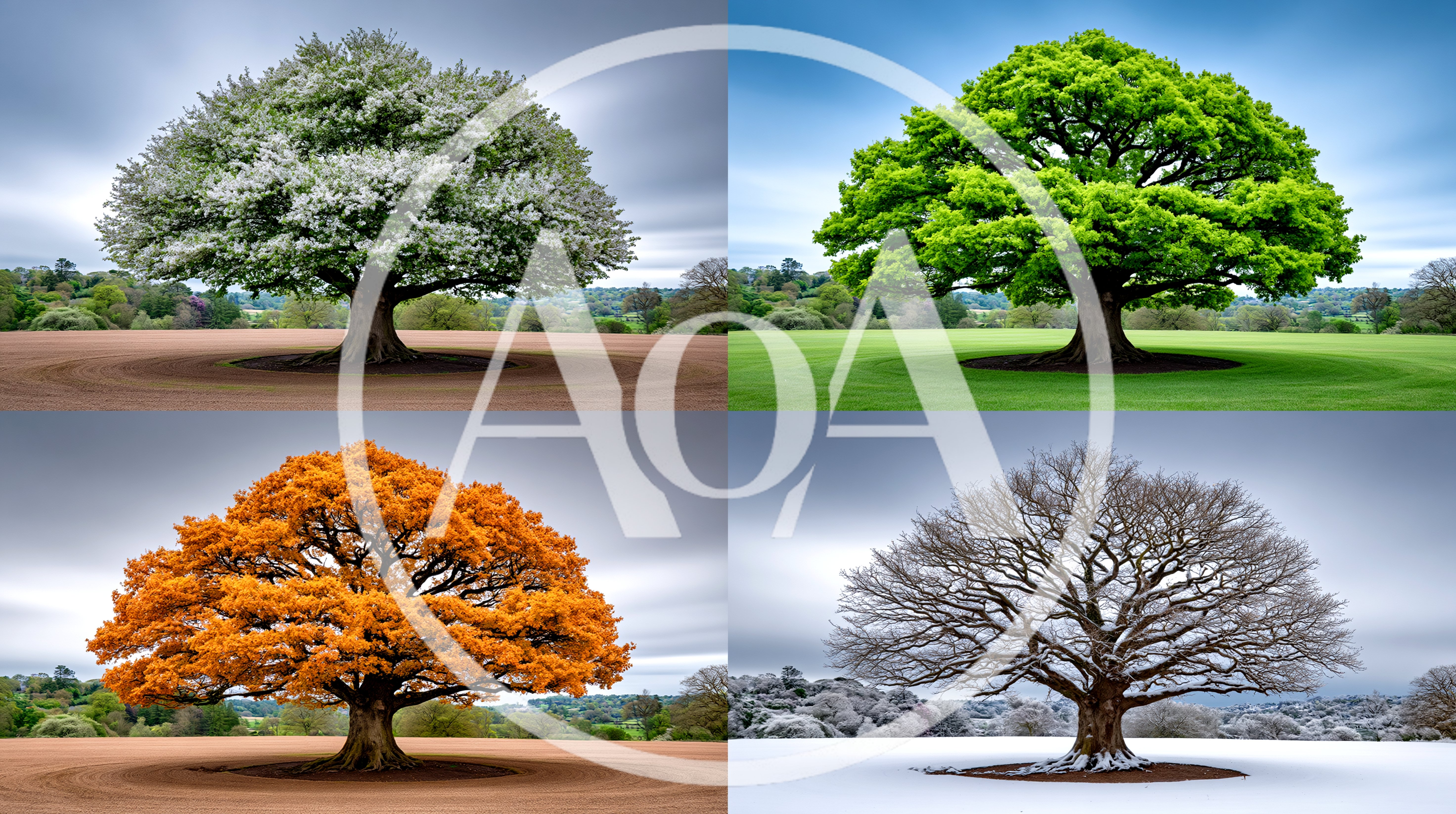 Four Seasons Composite Of A Single Large Oak Tree