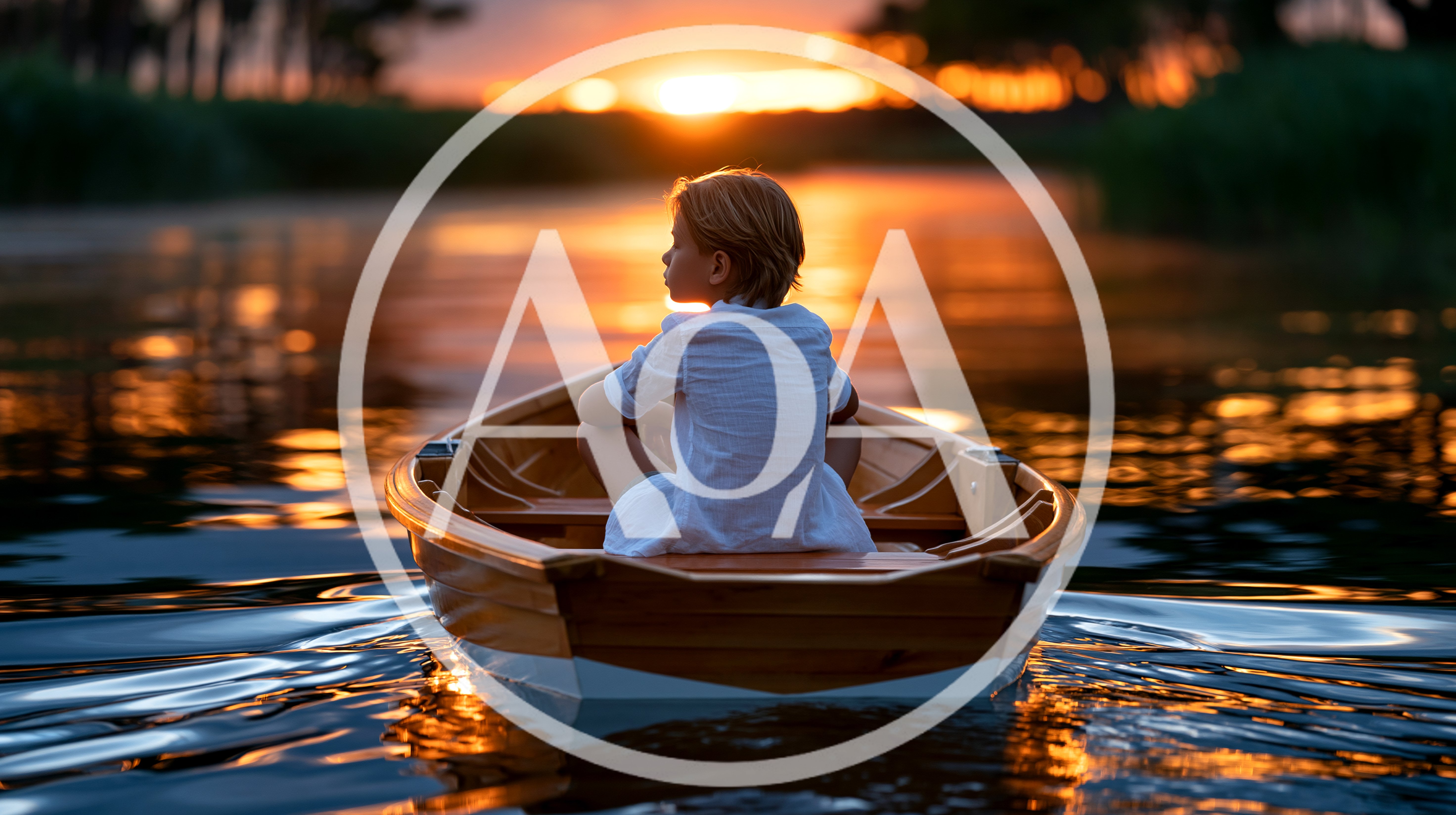 Young Child Sitting Alone in a Wooden Rowboat