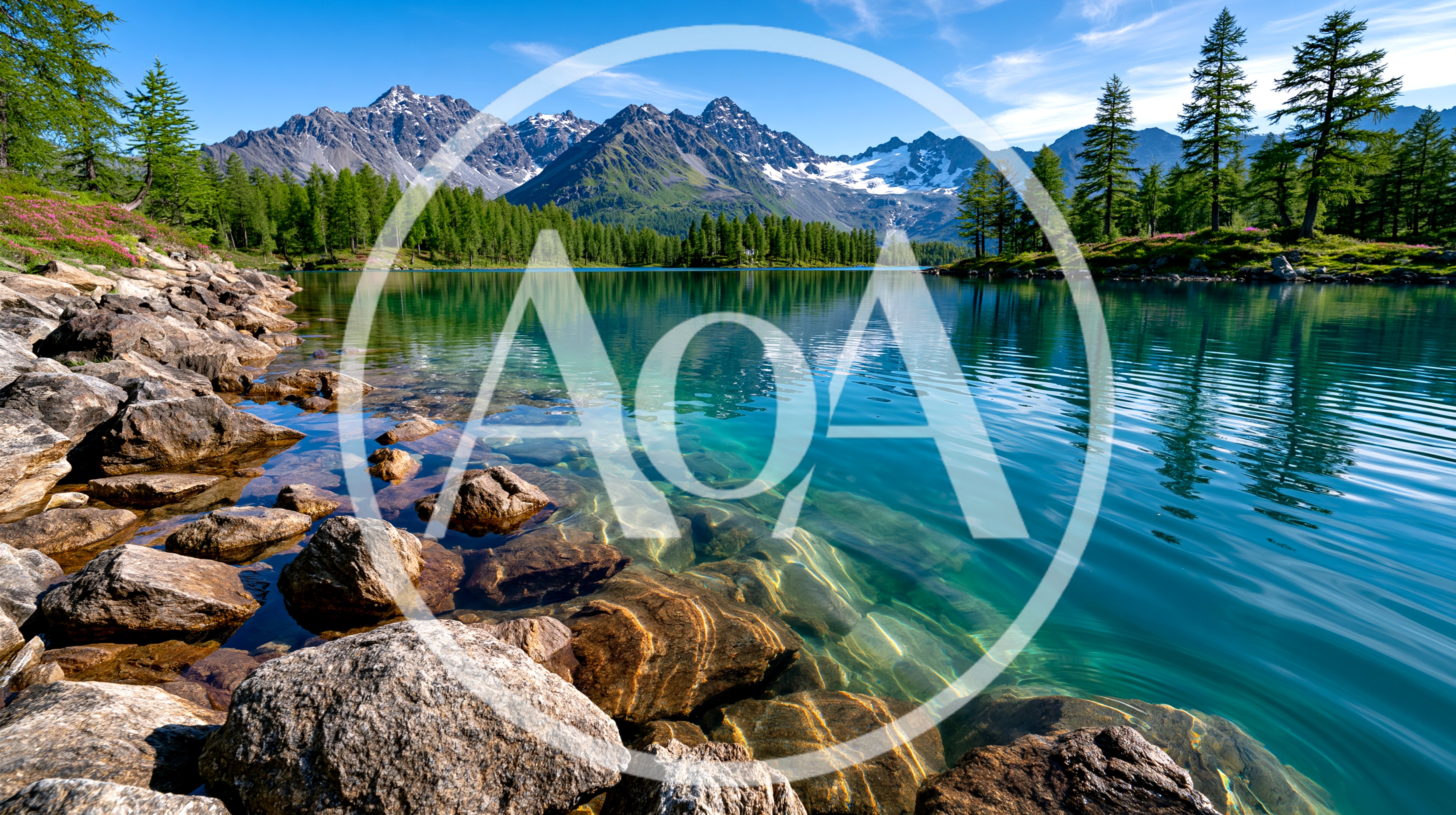 Crystal Clear Alpine Lake With Mountain Peaks
