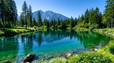 Crystal Clear Alpine Lake With Mountain Reflection