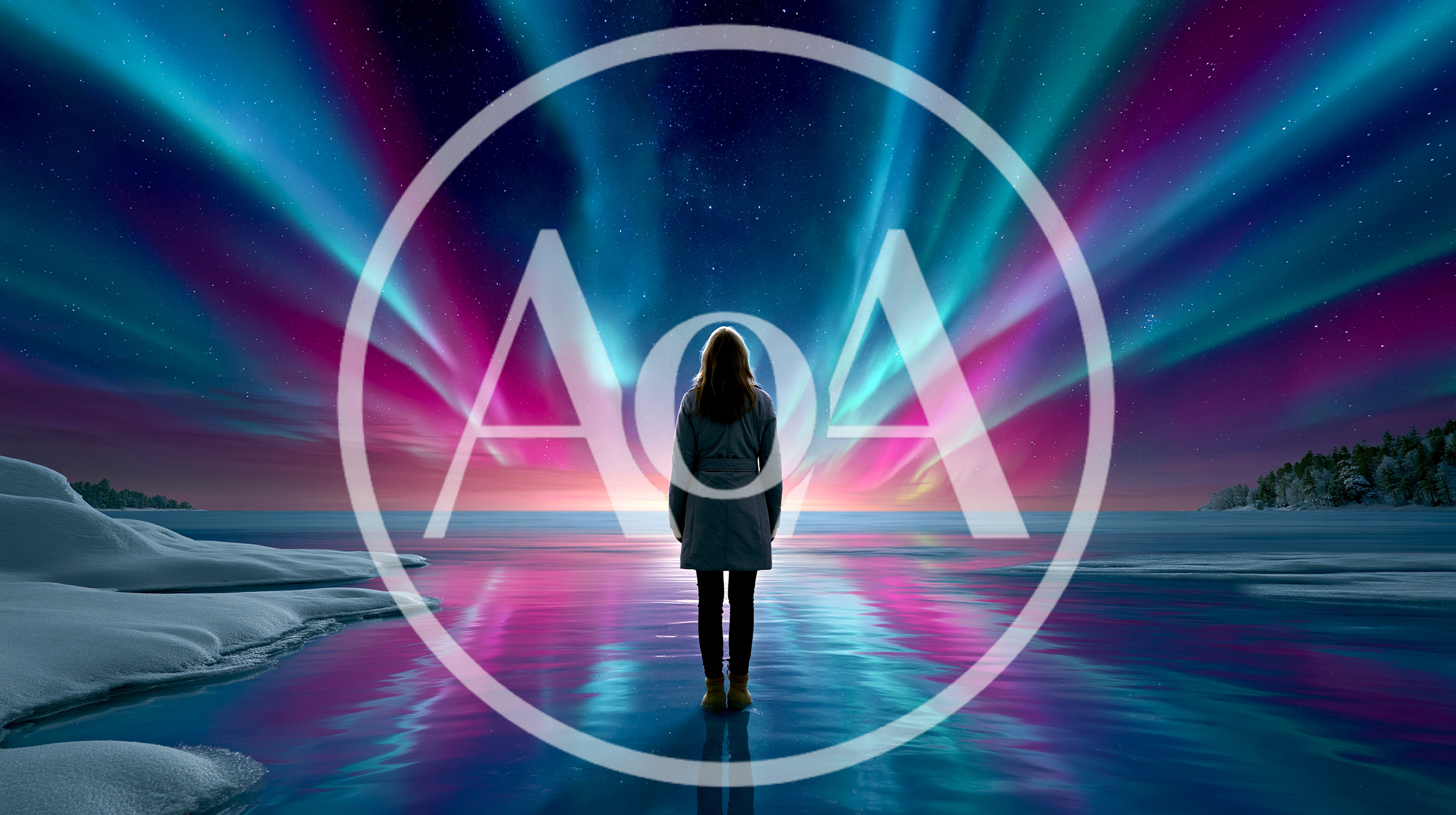 Woman Standing Alone Under Vibrant Aurora Borealis
