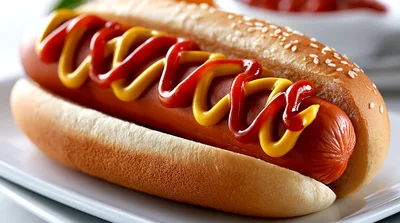 Classic Hot Dog With Mustard And Ketchup
