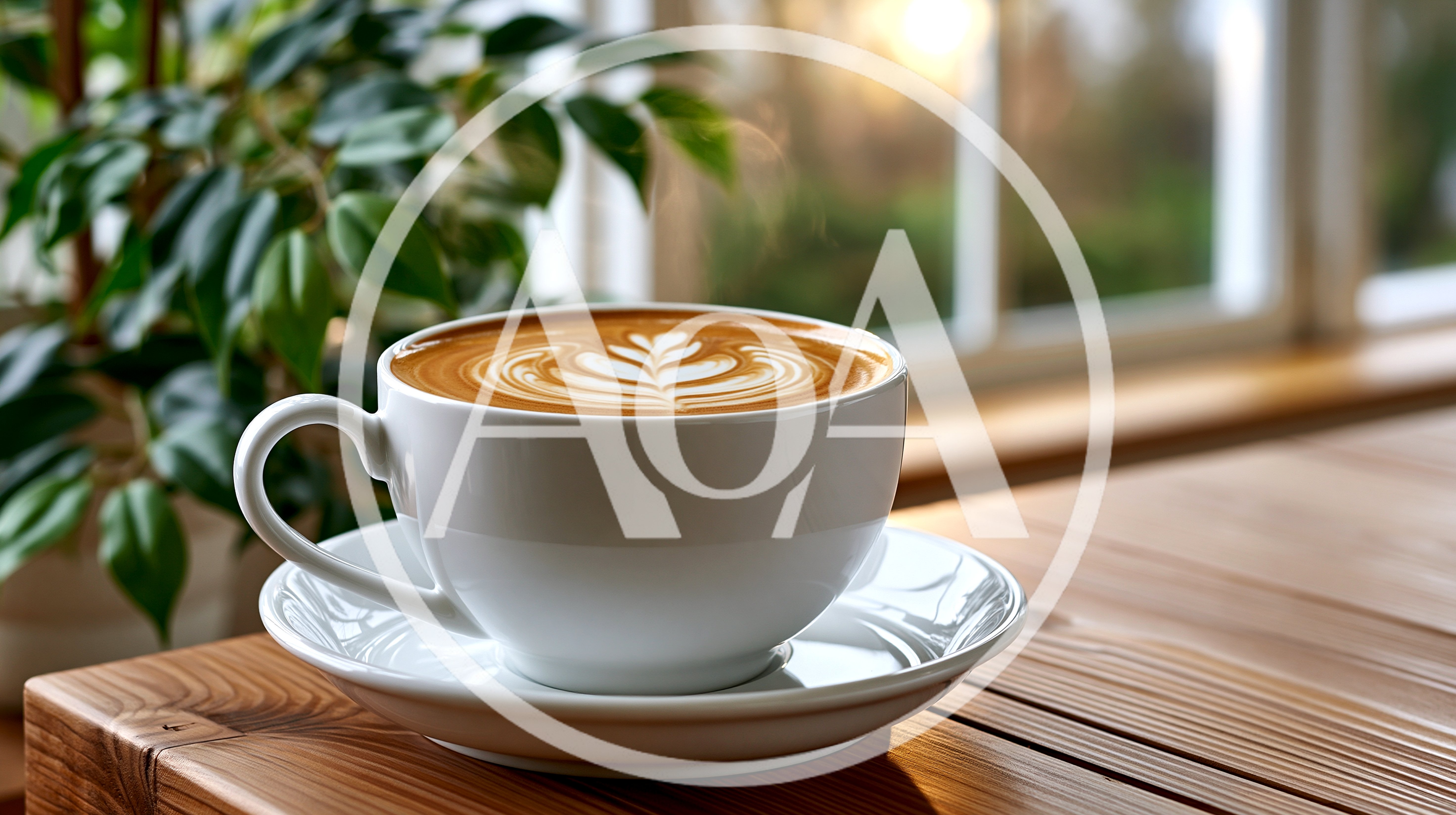 White Coffee Cup With Latte Art On Wooden Table