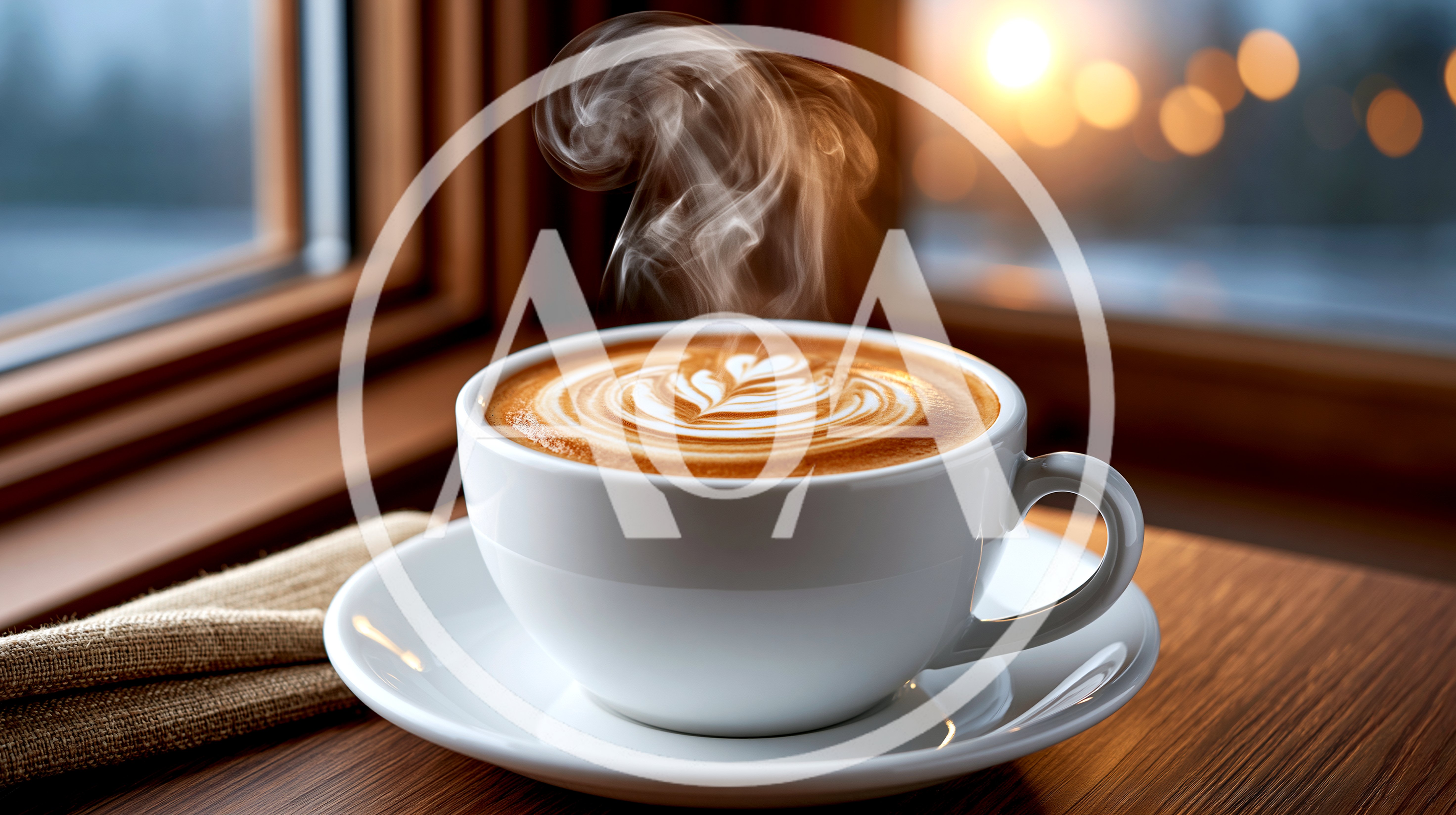 Steaming Cup Of Latte Art Coffee By Window
