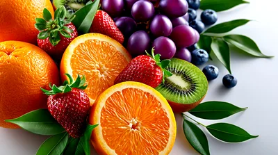 Fresh Assorted Fruits With Oranges Strawberries And Grapes
