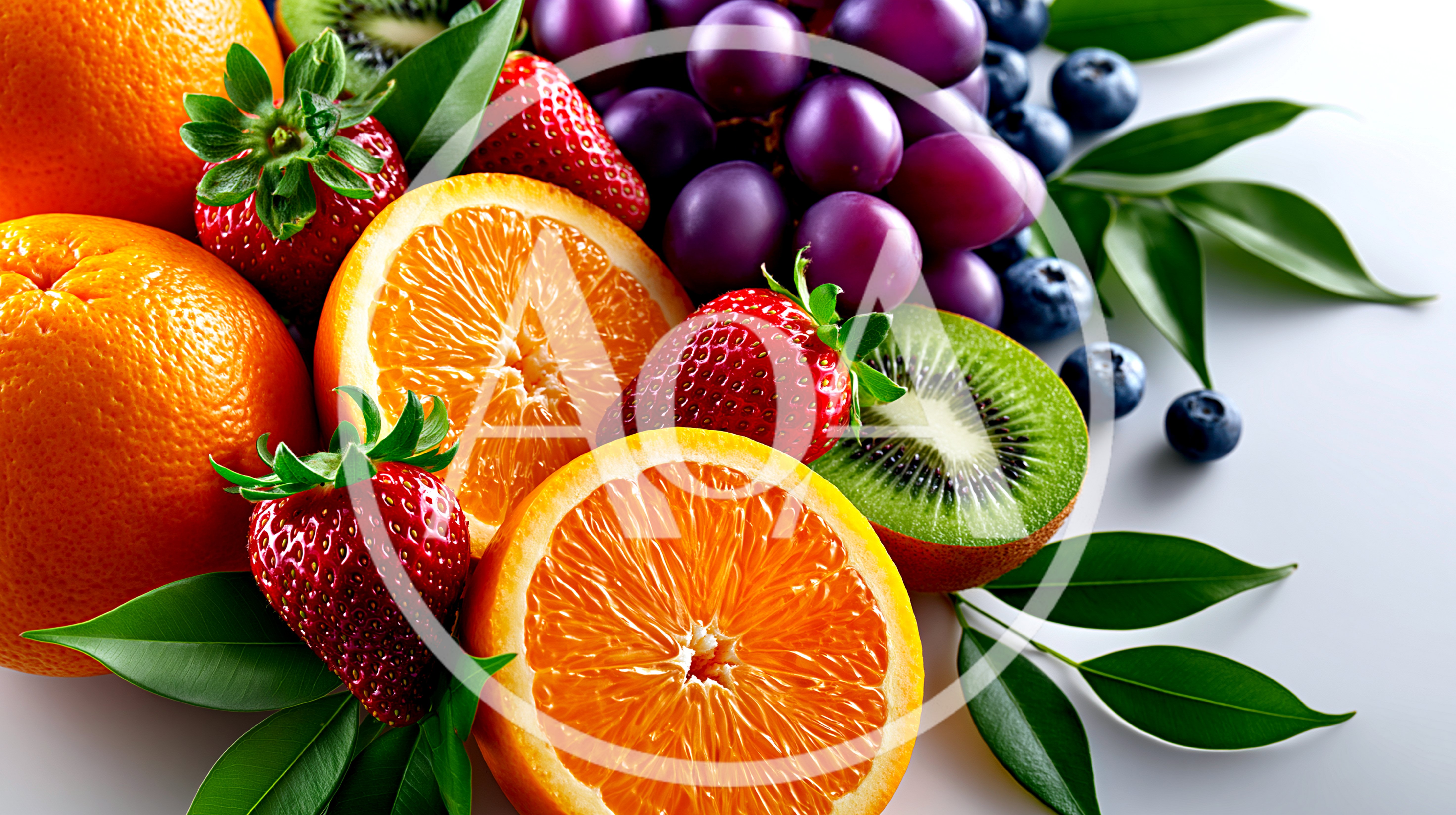 Fresh Assorted Fruits With Oranges Strawberries And Grapes