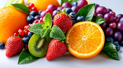 Fresh Assorted Fruits With Mint Leaves