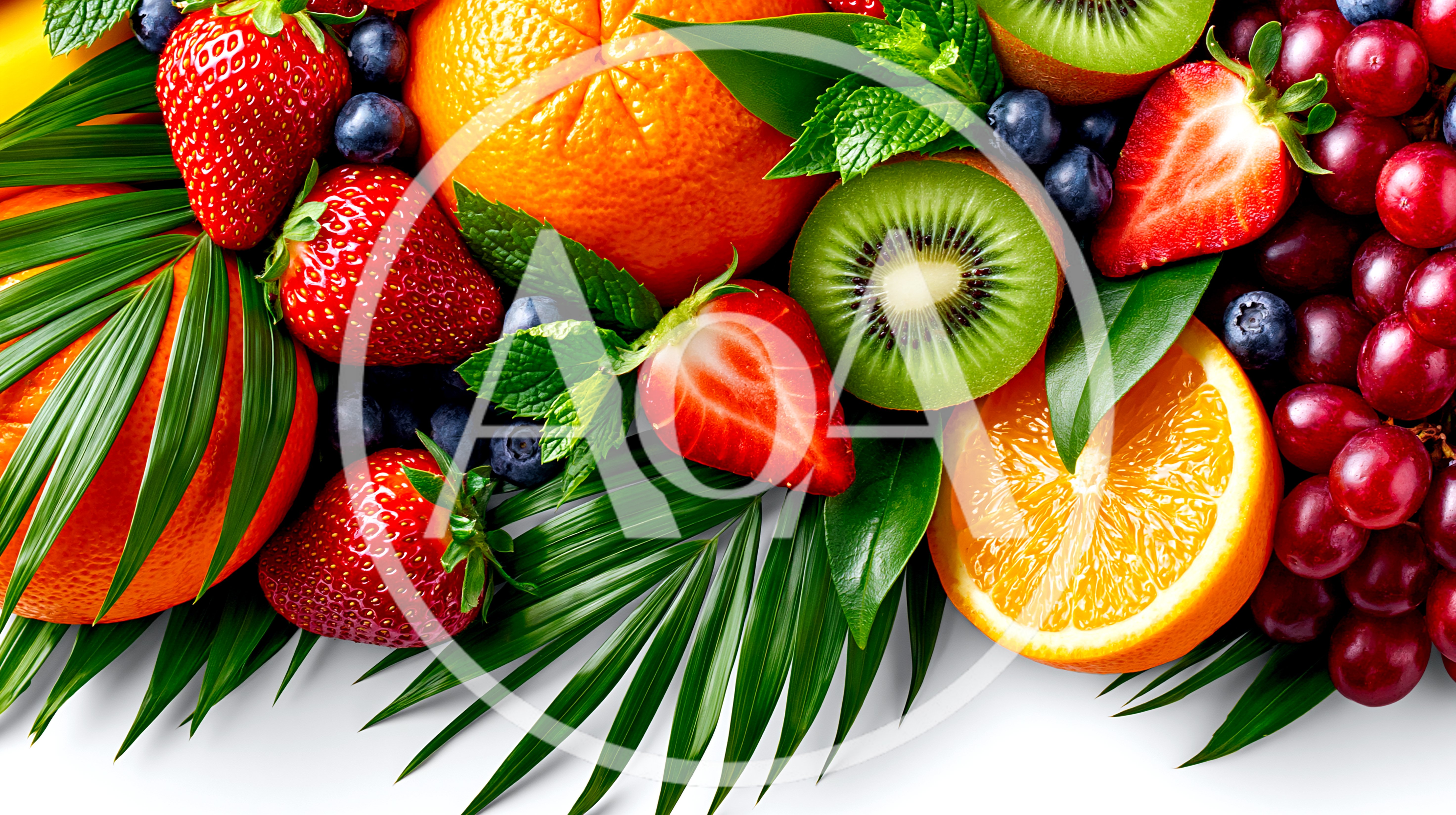 Fresh Tropical Fruit Assortment With Green Leaves