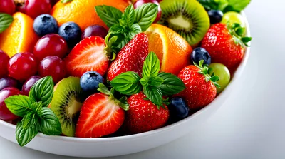 Fresh Fruit Salad Bowl With Mint Leaves