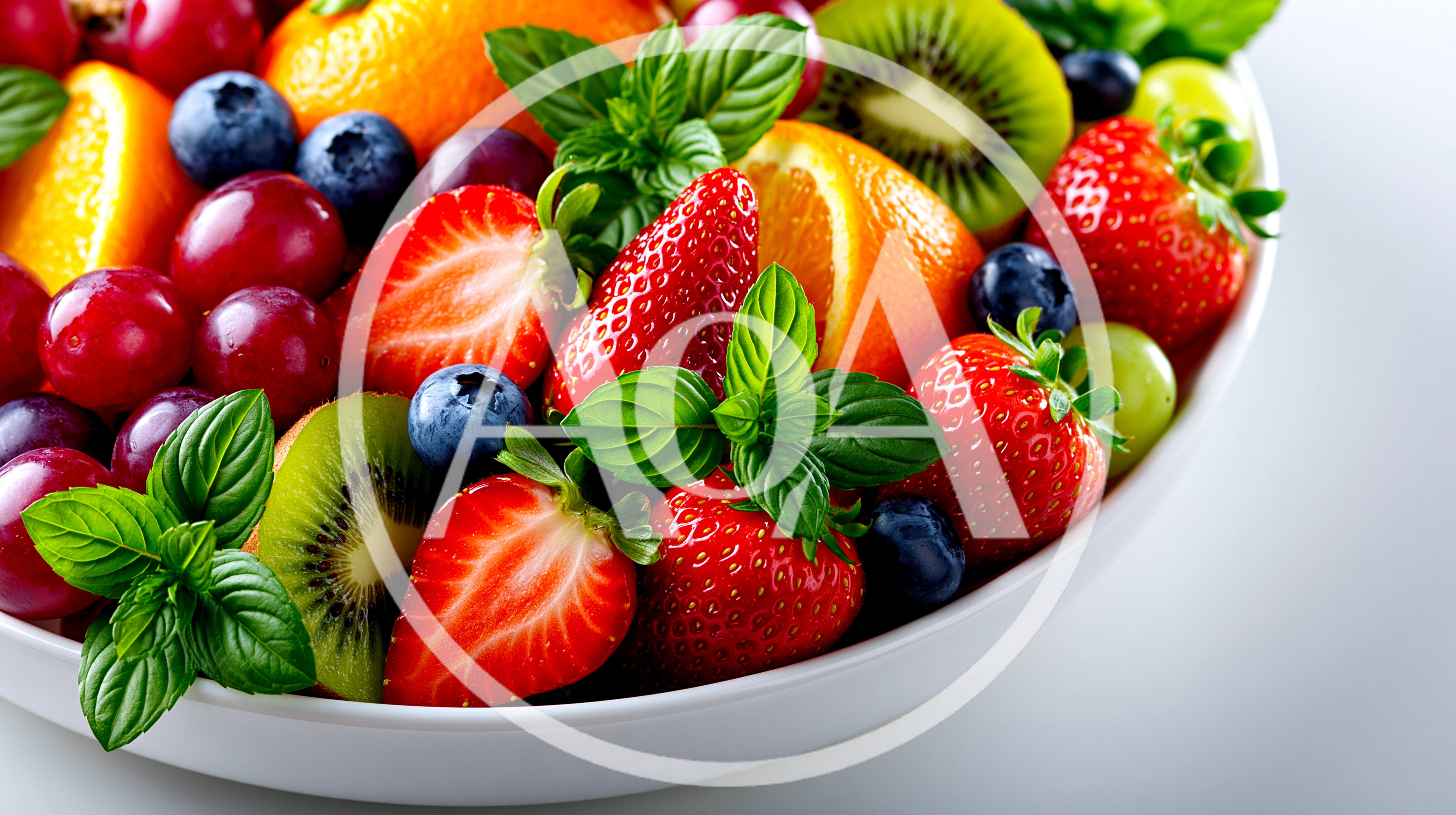 Fresh Fruit Salad Bowl With Mint Leaves